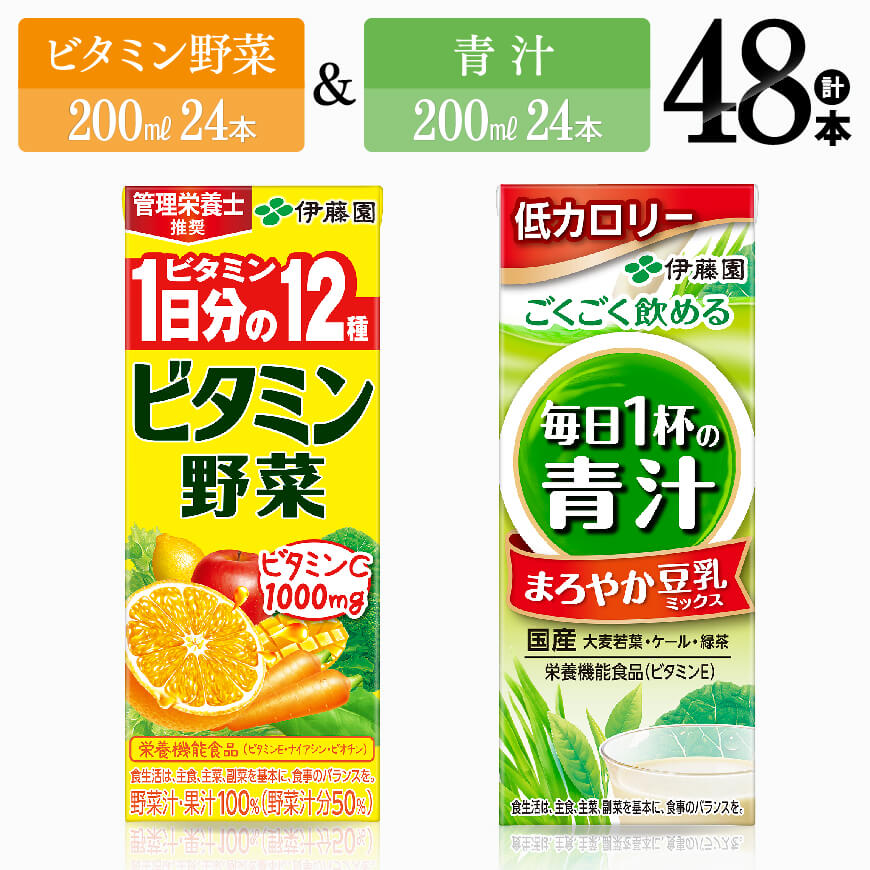 ※レビューキャンペーン※ 伊藤園　ビタミン野菜24本＆+青汁24本（紙パック） - 伊藤園 飲料類 野菜 ミックス 青汁 ジュース セット 詰め合わせ 飲みもの D07311