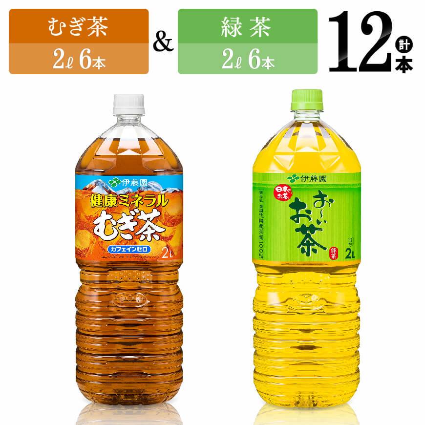 ※レビューキャンペーン※ 伊藤園 むぎ茶(2L)&緑茶(2L)(PET)12本 [伊藤園 飲料類 お茶 麦茶 緑茶 PET セット 詰め合わせ 飲みもの]D07306