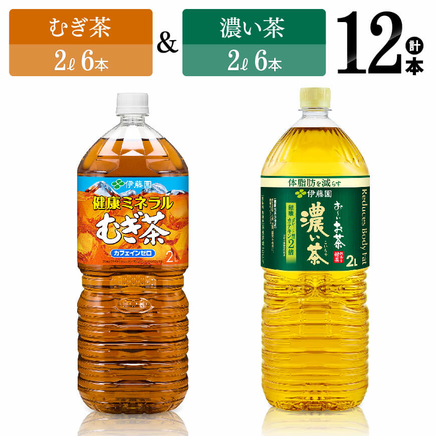 ※レビューキャンペーン※ 伊藤園 むぎ茶(2L)&濃い茶(2L)(PET)12本 [伊藤園 飲料類 お茶 麦茶 濃い茶 緑茶 PET セット 詰め合わせ 飲みもの]D07305