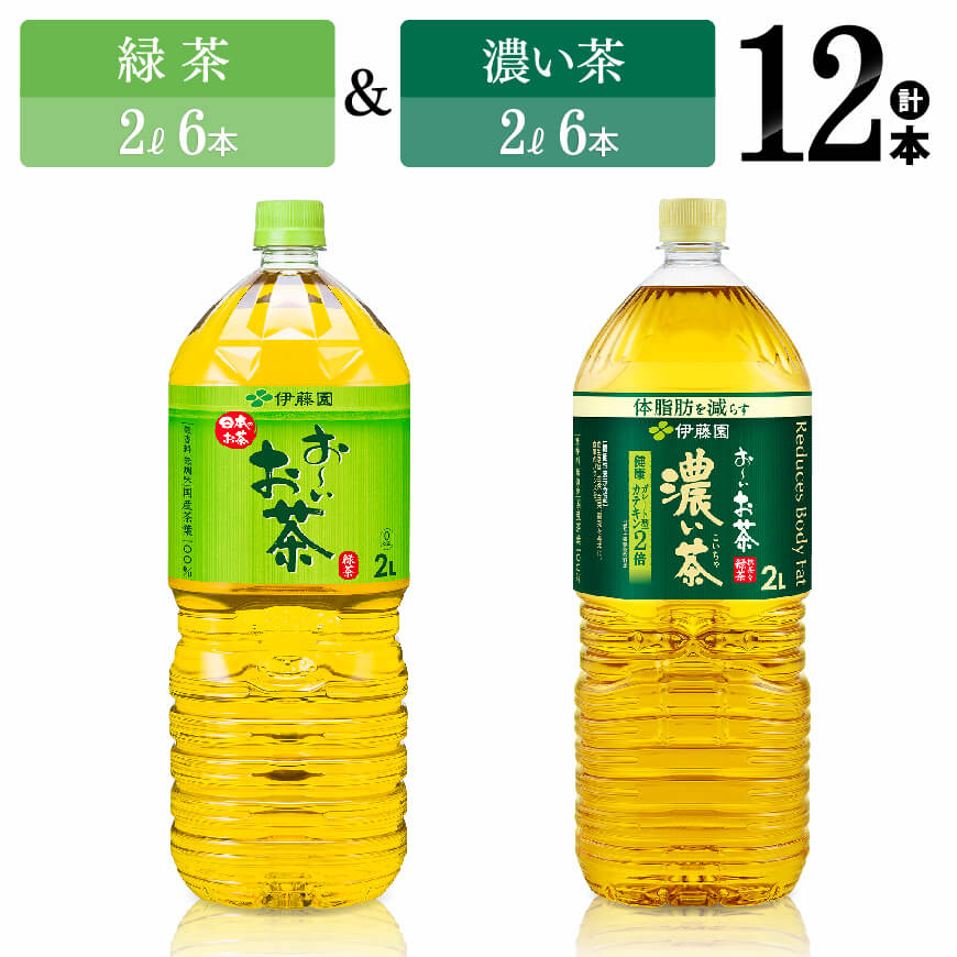 【ふるさと納税】※レビューキャンペーン※伊藤園　緑茶（2L）＆濃い茶（2L）(PET）12本 【伊藤園 飲料類 お茶 緑茶 濃い茶 PET セット 詰め合わせ 飲みもの】D07304