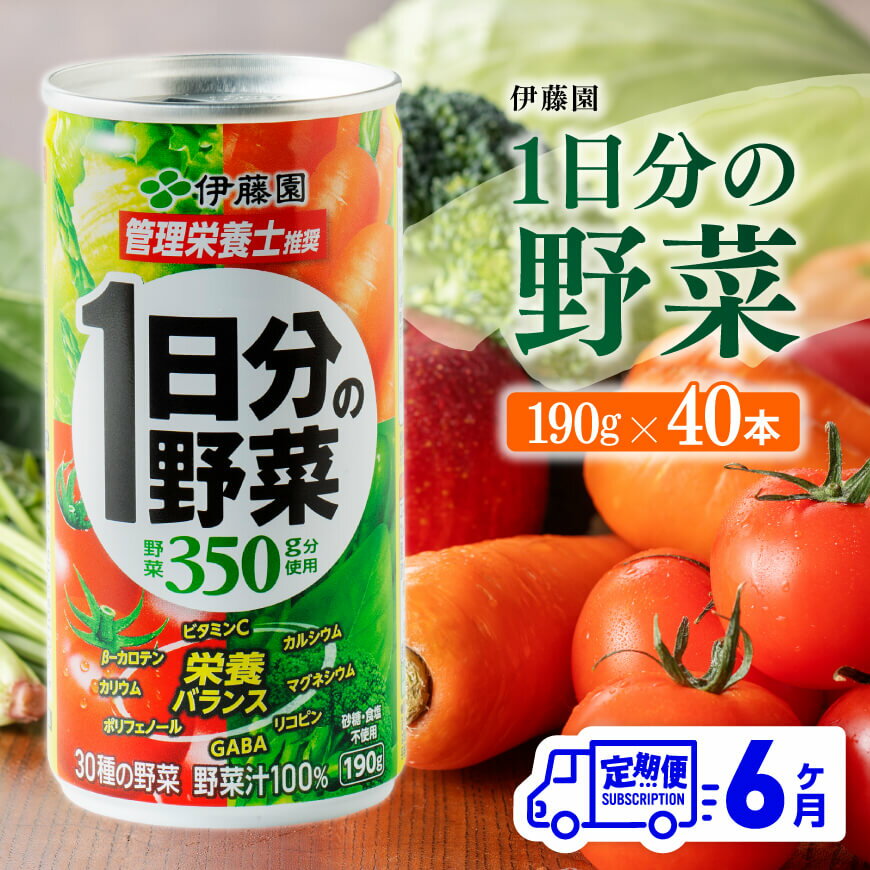 ※レビューキャンペーン※[6ヶ月定期便]伊藤園 1日分の野菜 190g×40本[定期便 全6回 野菜飲料 野菜ジュース 野菜汁 ジュース 飲料 ソフトドリンク 野菜ミックスジュース]D07313t6