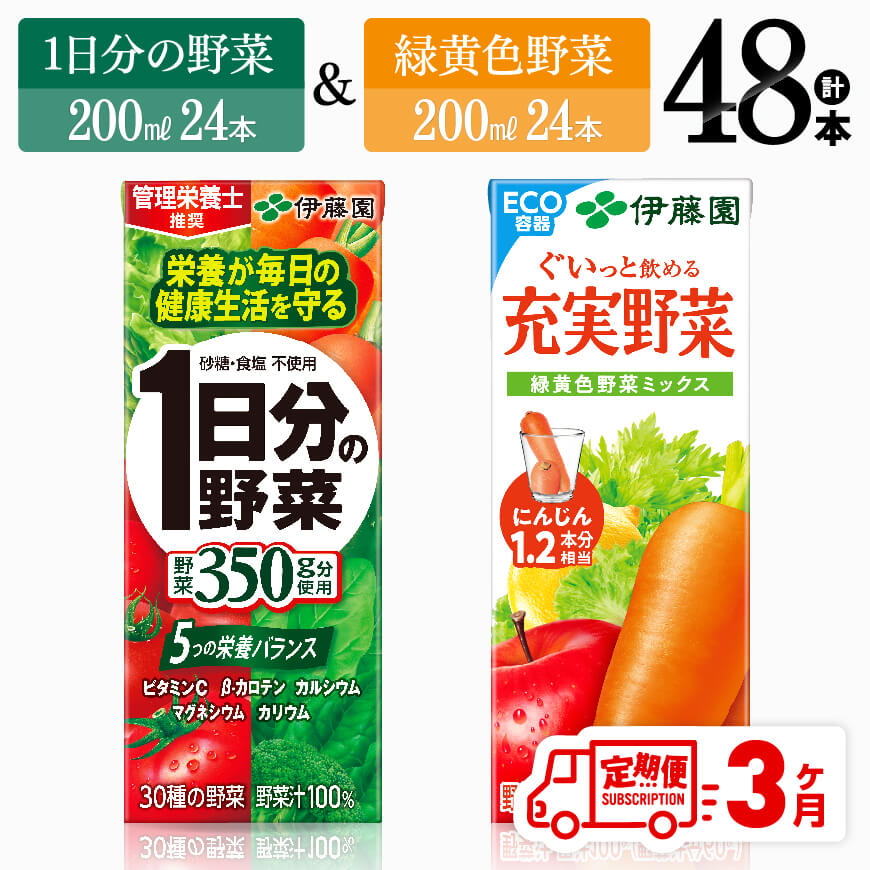 ※レビューキャンペーン※ [3ヶ月定期便]伊藤園 1日分の野菜&緑黄色野菜(紙パック)48本 [伊藤園 飲料類 野菜 緑黄色 野菜ジュース セット 詰め合わせ 飲みもの]D07331t3