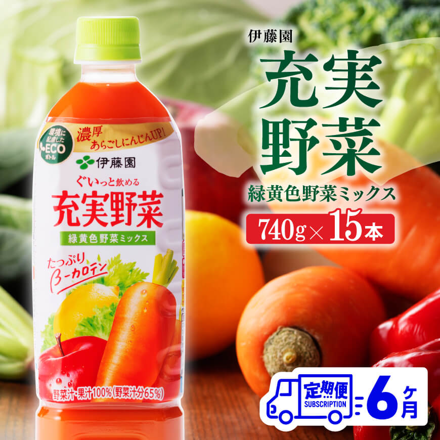 ※レビューキャンペーン※ 伊藤園 充実野菜 緑黄色野菜ミックス ペットボトル 740g×15本 - 飲料 ドリンク ソフトドリンク 野菜ジュース 6ヶ月定期便 果実混合飲料 にんじんピューレ 送料無料 備蓄 宮崎県 川南町 E7366t6