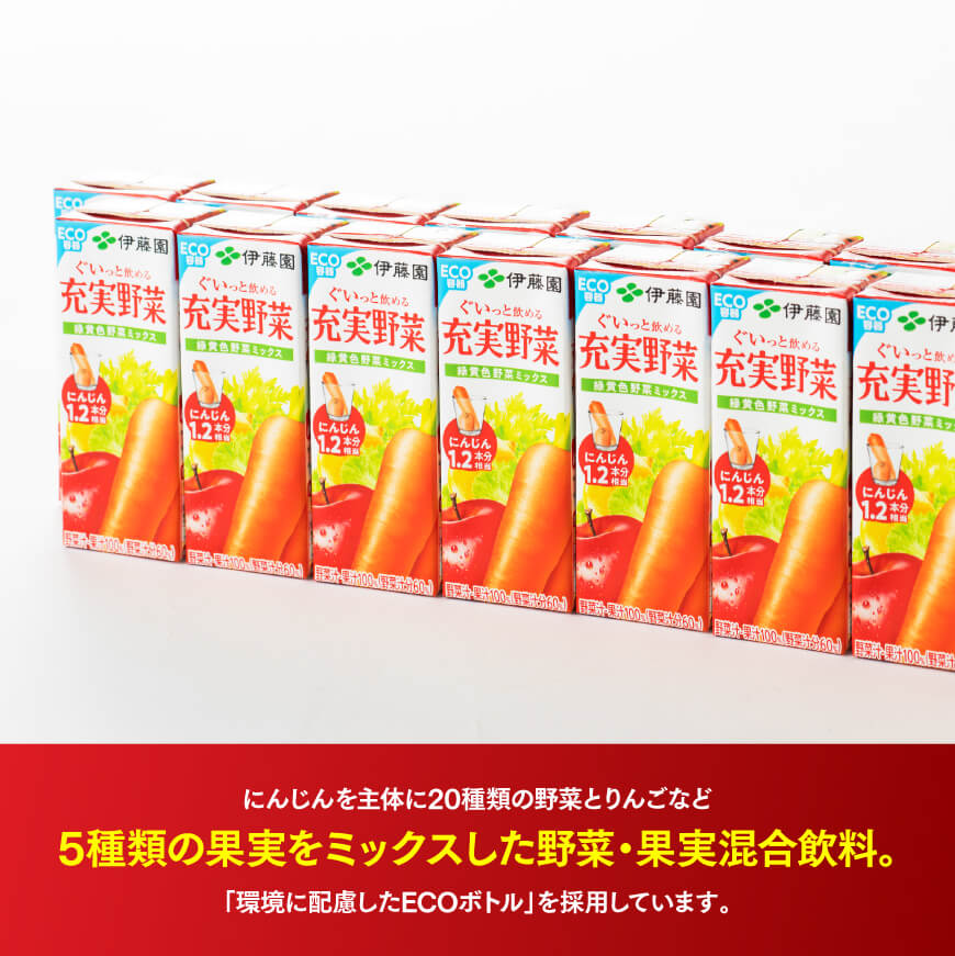 【ふるさと納税】 伊藤園 充実野菜 緑黄色野菜ミックス（紙パック）200ml×24本 【3ヶ月定期便】- 飲料類 ドリンク ソフトドリンク 野菜ジュース 野菜 ジュース ミックスジュース 飲みもの F7303-t3