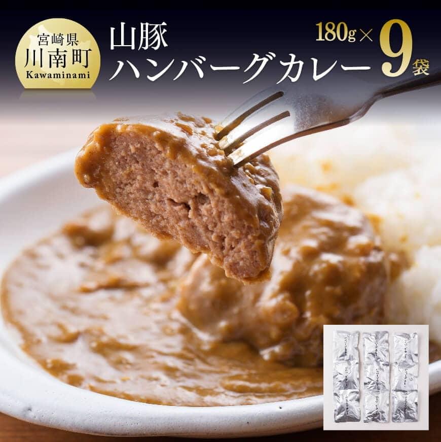 ※レビューキャンペーン※[大人気] 山豚ハンバーグカレー 180g×9個 送料無料[肉 豚肉 自家製 ハンバーグ カレー 宮崎県産(川南町産)ぶた肉 簡単料理 時短 おかず]