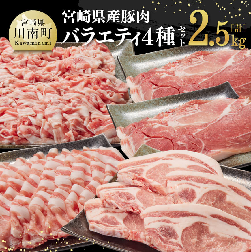 【ふるさと納税】※レビューキャンペーン※ 宮崎県産 豚肉 バラエティ 4種 セット 2.5kg 《様々な料理にお使いいただけます！》【 肉 豚肉 豚 ロース バラ 切り落とし 国産 九州産 ステーキ とんかつ しゃぶしゃぶ 送料無料 G7523】