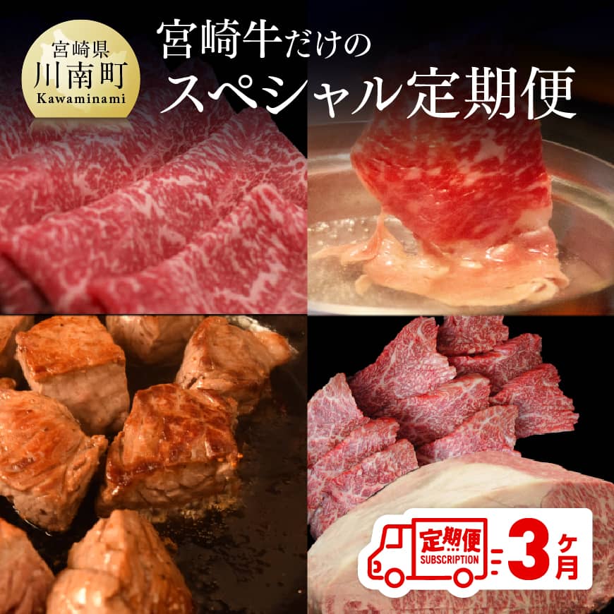 ※レビューキャンペーン※ [定期便] 宮崎牛だけの スペシャル便 3ヶ月コース - 肉 牛肉 ステーキ 焼肉 スライス モモ ヒレ ロース バラ カルビ オリジナルタレ 月替わり 全3回 九州産 宮崎県産 送料無料