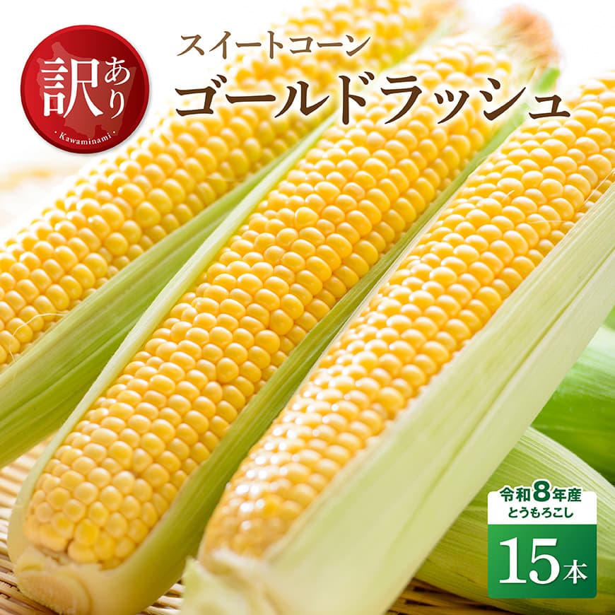 【ふるさと納税】※レビューキャンペーン※【訳あり】令和8年産とうもろこし　スイートコーン「ゴールドラッシュ」15本 - とうもろこし とうきび トウモロコシ 先行予約 朝どれ 野菜 宮崎県産 川南町産 国産 新鮮 農家直送 産地直送 季節限定 送料無料 宮崎県川南町 C09103