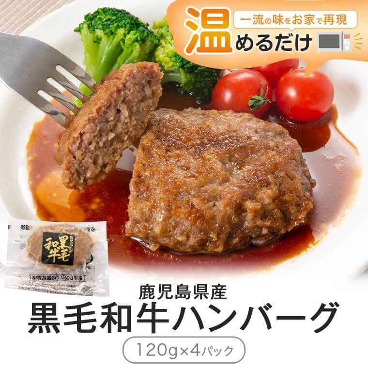 13位! 口コミ数「0件」評価「0」鹿児島県産 黒毛和牛 ハンバーグ 計480g 120g×4 ジャポネソース付き 牛肉 お肉 国産 電子レンジ対応 温めるだけ 総菜 簡単 冷･･･ 