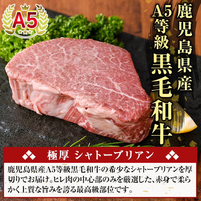 【ふるさと納税】＜選べる容量＞数量限定！希少部位 鹿児島県産A5黒毛和牛『極厚』シャトーブリアン(計300g・計600g) 牛肉 ステーキ ステーキ肉 国産 鹿児島県産 黒毛和牛 肉 精肉 牛 【ふるさと産直バザール】 f462187-kirishima-10001938 鹿児島県霧島市 サンプル画像2