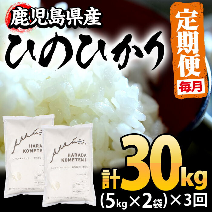 【ふるさと納税】定期便！鹿児島県産ひのひかり(5kg×2袋)×3回！毎月お届け！計3回の定期便!五つ星お米マイスターが自信を持って安心・安全なお米をお届け！【エーエフ】