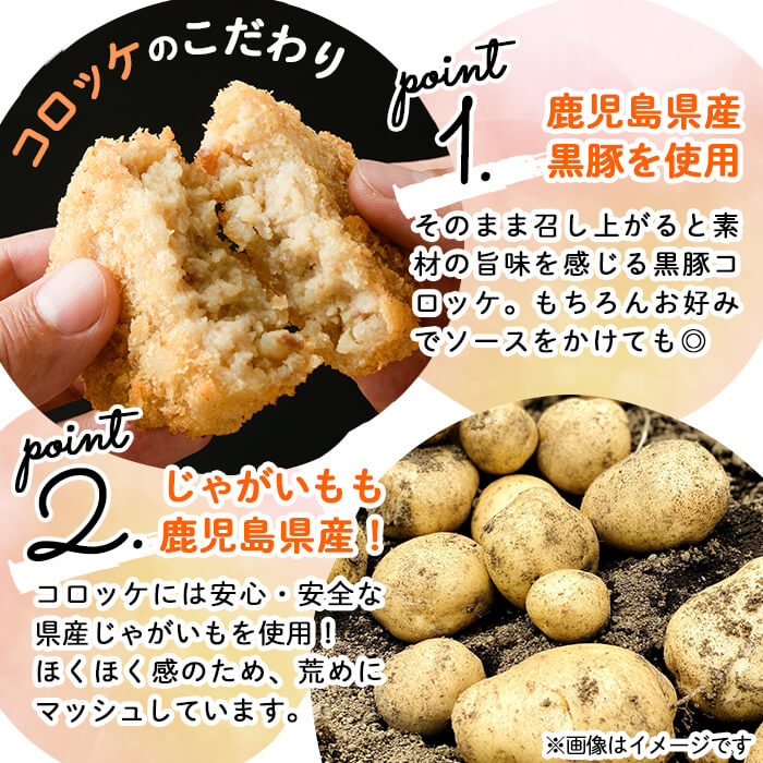 【ふるさと納税】〈選べる個数〉 鹿児島県産 黒豚 コロッケ 12個 or 24個 鹿児島県産 じゃがいも 使用 コロッケ ポテト 揚げ物 豚 豚肉 冷凍 惣菜 そうざい おかず 晩ごはん お弁当 おつまみ 国産 九州産 小分け【ナンチク】 f462217-shibushi-10001138 鹿児島県志布志市 サンプル画像3
