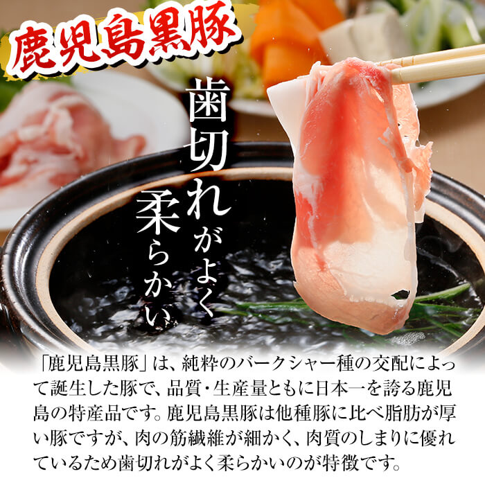 【ふるさと納税】＜鹿児島黒豚＞しゃぶしゃぶセット 計1.2kg！ロースを2Pお届け！鹿児島黒豚のバラ・肩ロース・ロースと3つの部位を食べ比べ♪生姜焼きや肉巻きにも！鹿児島黒豚は肉の筋繊維が細かく、歯切れがよく柔らかいのが特徴！【JAあおぞら】a6-021