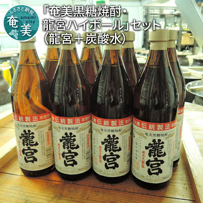 【ふるさと納税】 奄美黒糖焼酎 伝統製法 甕仕込 龍宮 900ml 瓶 6本 ハイボールセット 炭酸水 500ml 10本 富田酒造場