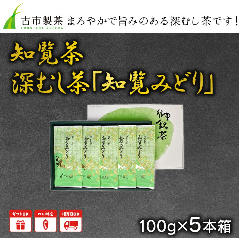 【ふるさと納税】厳選 一番茶使用！ まろやか 旨み 甘み 深蒸し茶 知覧茶 知覧みどり 100g × 5本 箱 知覧 一番茶 鮮やか 茶葉 緑茶 お茶 日本茶 国産 ギフト用 贈り物 手土産 お取り寄せ 古市製茶 鹿児島県 南九州市 送料無料