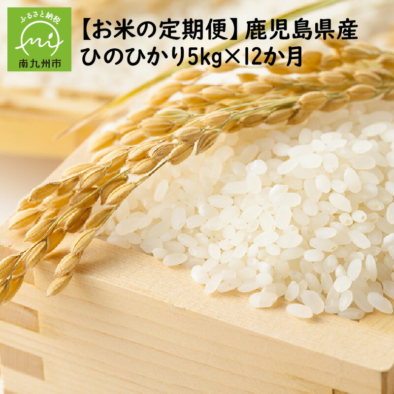 【ふるさと納税】全12回 鹿児島県産 米 ひのひかり 5kg 定期便 12ヶ月 精米したて 1年間 単一原料米 計 60kg 川辺 食味の良さ 粘り 白米 おにぎり お取り寄せ グルメ 鹿児島県 南九州市 送料無料