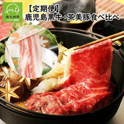 定期便 全6回 鹿児島黒牛 茶美豚 食べ比べ お肉 牛肉 豚肉 5等級 きめ細やかな肉質 バランスの良い霜降り まろやか コク うまみ バラ カタロース サーロインステーキ ロース ウデ 冷凍 お取り寄せ 鹿児島県 南九州市 送料無料