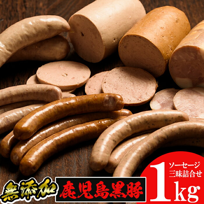 【ふるさと納税】鹿児島黒豚「短鼻豚」無添加ソーセージ三昧詰め合わせ総合計1kg！鹿児島黒豚肉100％使用の無添加ウィンナーやフランクフルト・ハムが楽しめる詰合せ【鹿児島ますや】