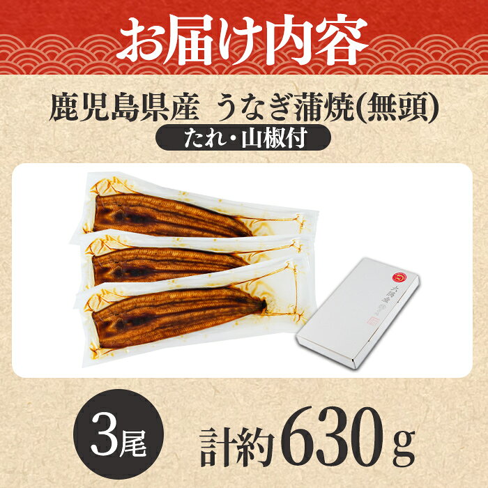 【ふるさと納税】＼高評価★4.80獲得！／東串良町のうなぎ蒲焼(無頭)(3尾・計約630g・タレ、山椒付) うなぎ 蒲焼長焼 ウナギ 鰻 蒲焼き 国産うなぎ 国産 九州産 鹿児島 鹿児島県産 人気 ランキング 高級 特大【アクアおおすみ】【0204356a】 f464821-higashikushira-10000502 鹿児島県東串良町 サンプル画像3