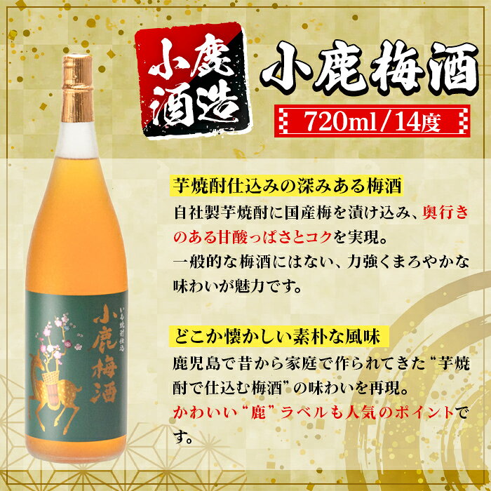 【ふるさと納税】＜本数が選べる！＞ 小鹿酒造 小鹿梅酒 (720ml・2本 or 6本) 鹿児島 国産 酒 うめ アルコール 焼酎 芋焼酎 一升瓶 ロック お湯割り ソーダ割 飲み比べ 宅飲み セット ギフト 【株式会社きもつき未来商社そらまち】 f464929-kimotsuki-10000877 鹿児島県肝付町 サンプル画像3