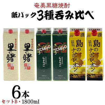 【ふるさと納税】奄美黒糖焼酎 紙パック3種呑み比べ（セットB・1800ml×6本）