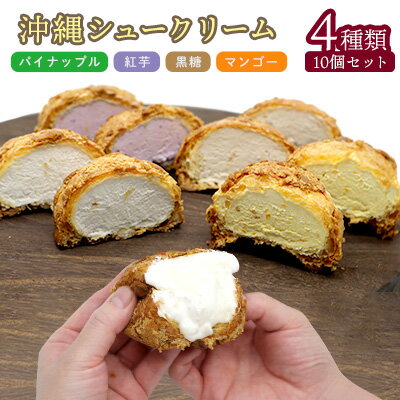 沖縄シュークリーム 4種類10個セット おきぽた シュークリーム マンゴー スイーツ 専門店 バラエティシュークリーム トロピカル パイン 黒糖 紅芋 贅沢スイーツ 食べ比べ 人気 おすすめ 沖縄 お土産 プレゼント 贈り物 ギフト お取り寄せ