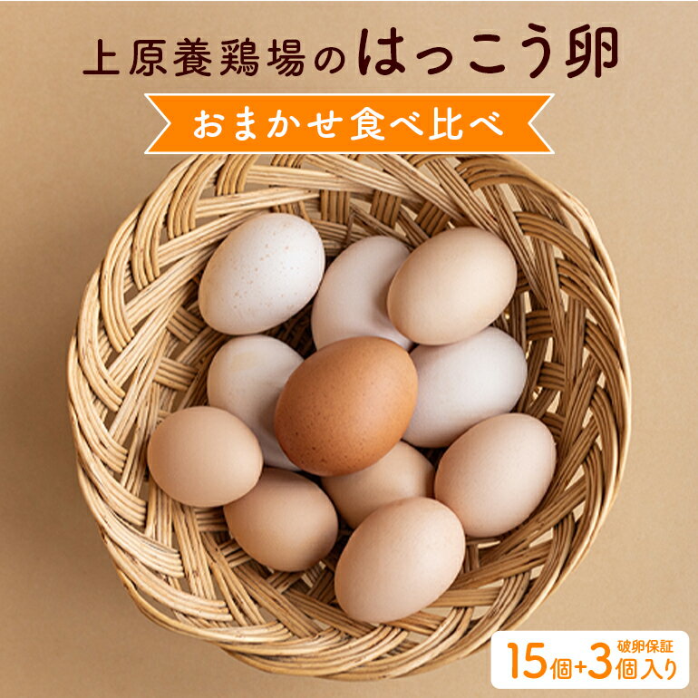 訳あり はっこう卵 3〜4種 おまかせ 食べ比べ 15個 + 破卵保障3個 卵 種類 サイズ おまかせ 訳アリ 3種 4種 白卵 赤卵 青卵 烏骨鶏 有精卵 軍鶏 アローカナ たまご タマゴ 食比べ 生卵 味卵 煮卵 目玉焼き ゆで卵 キッシュ 沖縄 糸満市 上原養鶏場 8000円