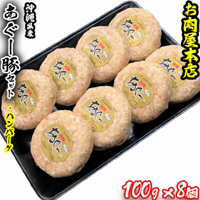 お肉屋本店 沖縄県産あぐー豚ハンバーグセット 800g(100g×8個)[ 豚肉 肉 琉球在来豚 あぐー豚 あぐー 手作り 手ごね 特製 こだわり 焼肉 BBQ 肉汁 贈答用 贈り物 ギフト お土産 化粧箱 冷凍 沖縄 沖縄県産 ]