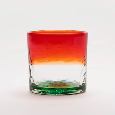 【RYUKYU GLASS WORKS 海風】残波の夕日　ロックグラス（緑）