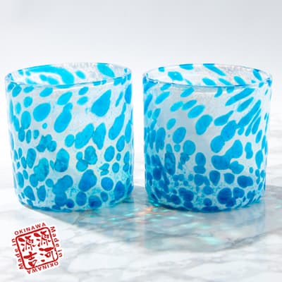 [琉球ガラス]源河源吉 海の雫 水色(ロック2個セット)