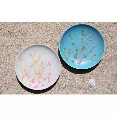 [datta.沖縄南の島陶芸工房]珊瑚プレート 取り皿(2枚)青色×純白