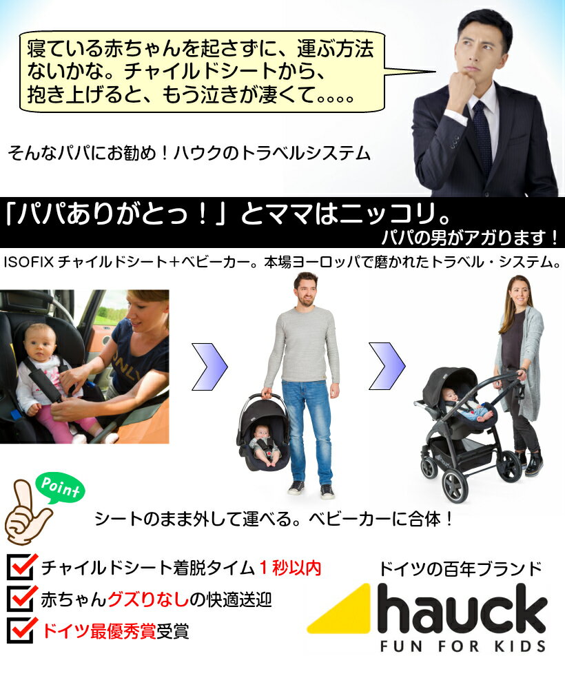 【10月末入荷、予約】ドイツの名門ハウク・トラベルシステム：Rapid3R-BlackとComfort Fix Setのセット商品 ベビーカー:積載25kgまで チャイルドシートISO-FIX対応13kgまで 快適キャビン 衝撃吸収フォーム ドイツ最高賞受賞 保証2年