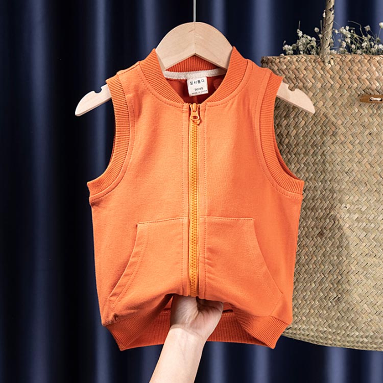 前開きベスト キッズ 子供服 ミニ裏毛 スウェット地 送料無料 ファスナー式 薄手 ベスト 幼児 男の子 女の子 リブ襟 パーカー 通園 通学 羽織り 90 100 110 120 130