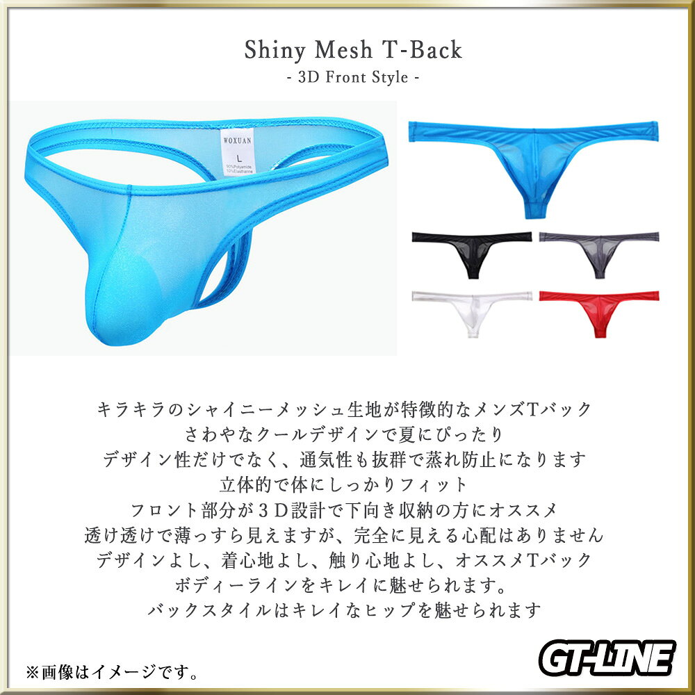Tバック シャイニー メッシュ 光沢 半透明 透け透けスタイル 3D メンズ 速乾 ドラ...