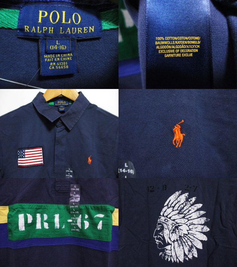 【30%OFF クーポン】【新品】POLO RALPH LAUREN/ラルフローレン 星条旗 インディアンプリント 鹿の子 半袖 ポロシャツ 紺 【サイズ：Boy's M , Boy's L , Boy's XL】【レディース】【PATCH COTTON POLO SHIRT】【あす楽対応】【古着屋mellow楽天市場店】