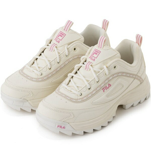 FILA フィラ スニーカー シューズ レディース メンズ ユニセックス DISTORTER TAPEY TAPE ディストーター テーピーテープ CANNOLICREAM TURTLEDOVE PINK オフホワイト ピンク クリーム ベージュ WFW22040100 通学 ローカット カジュアル シンプル 厚底 送料無料 SCHOOL ロゴ