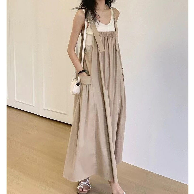 サロペット ワンピース ロング レディース ジャンパースカート オールインワン ロング丈 春 夏 秋 大きいサイズ ゆったり 体型カバー 女性 無地 大きいサイズ おしゃれ ゆったり カジュアル ナチュラル リゾート 旅行 ジャンスカ バルーンスカート ビッグシルエット