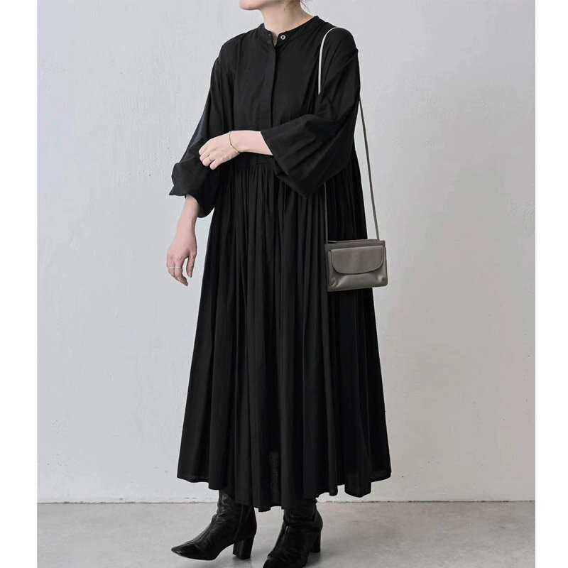 ギャザー ワンピース ロング シャツ レディース ぽわん袖 ボリューム袖 ワンピ コットン レディース 長袖 ギャザーワンピース ウエスト 切り替え 体系カバー 1枚で決まる シンプル 春 夏 秋 ワンピース ゆったり 大きいサイズ マキシ丈