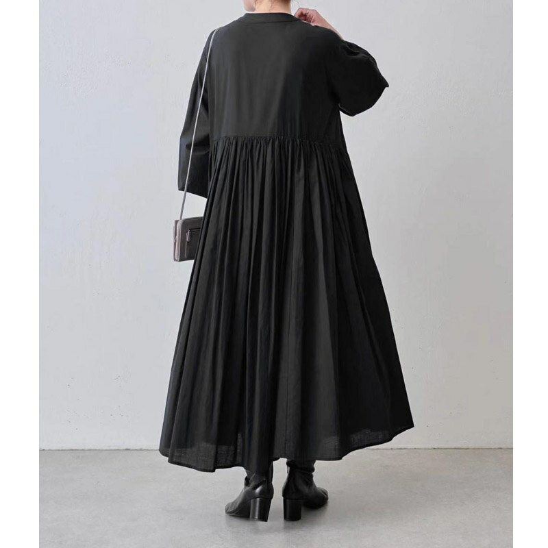 ギャザー ワンピース ロング シャツ レディース ぽわん袖 ボリューム袖 ワンピ コットン レディース 長袖 ギャザーワンピース ウエスト 切り替え 体系カバー 1枚で決まる シンプル 春 夏 秋 ワンピース ゆったり 大きいサイズ マキシ丈