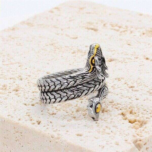 【送料無料】 指輪 リング ゴールド サークル ドラゴン ステンレス メンズ 男性 ビンテージ 中国 スチ..