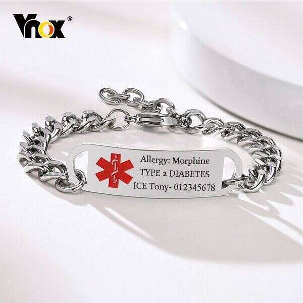 【クーポン利用で5190円】 ブレスレット メディカルアラート 無料刻印 ステンレス チェーン メンズ シルバー メディカル アラート リンク リストバンド 長さ 調整可能メディカルアラート IDブレスレット 刻印