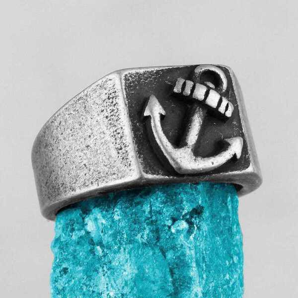 【クーポン利用で3910円】 リング 指輪 レトロ ブラック 黒 アンカー 錨 ステンレス シンプル パンク ..