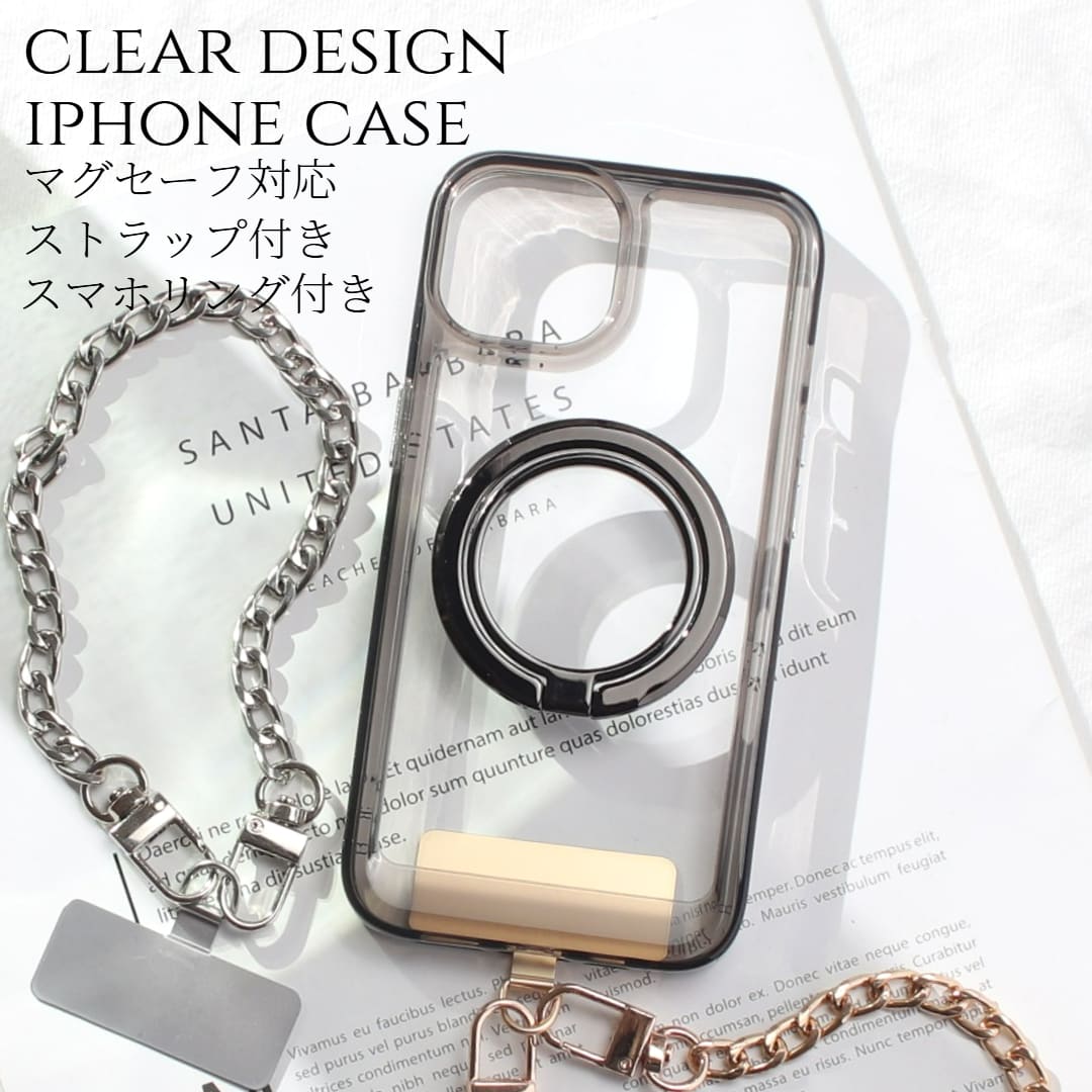 iphone13 ケース クリア リング付き iphone13mini iphone13Pro iphone13ProMAX マグセーフ対応 チェーン ストラップ 大人可愛い アイフォン 13 13mini 13pro 13promax magsafe 透明 ショートストラップ 手首 スマホリング 13ミニ 13プロ スタンド シンプル スリム 送料無料