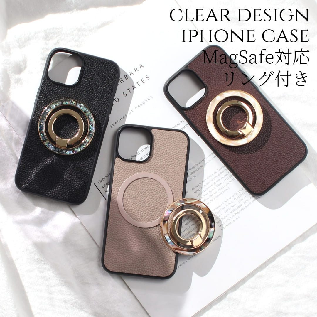 iphone ケース レザー リング付き マグセーフ対応 花柄 べっ甲 iphone ケース 本革 リング付き マグセーフ対応 花柄 べっ甲
