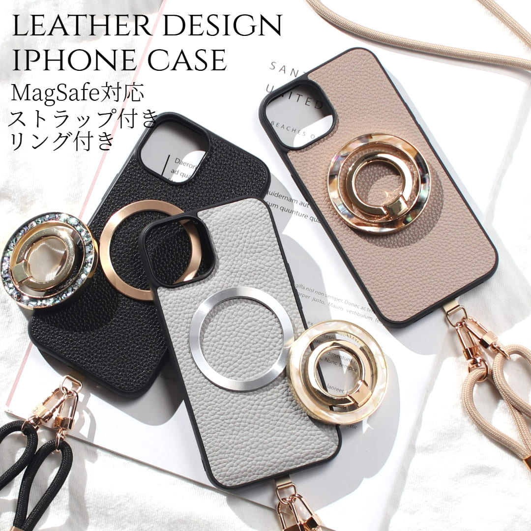 iphone15 ケース レザー リング付き magsafe マグセーフ iphone15Pro i ...