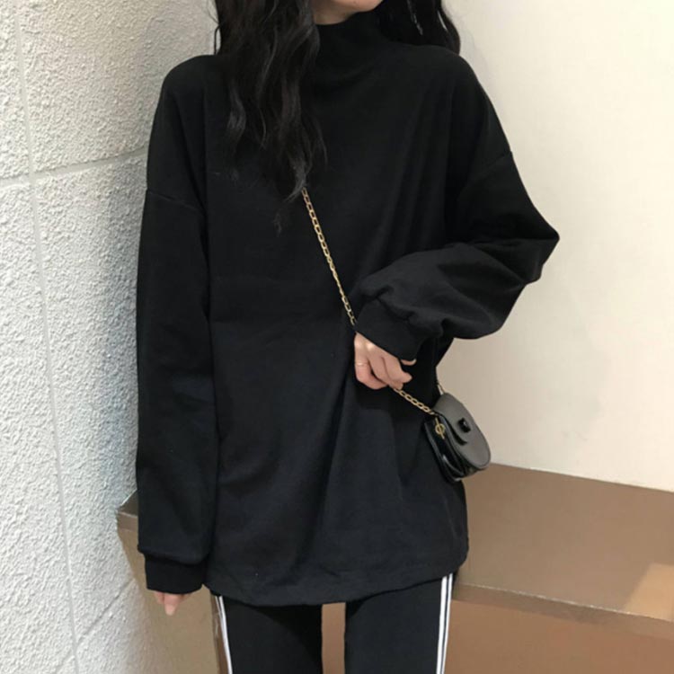 両面起毛 ハイネックtシャツ あったか 体型カバー M～3XL