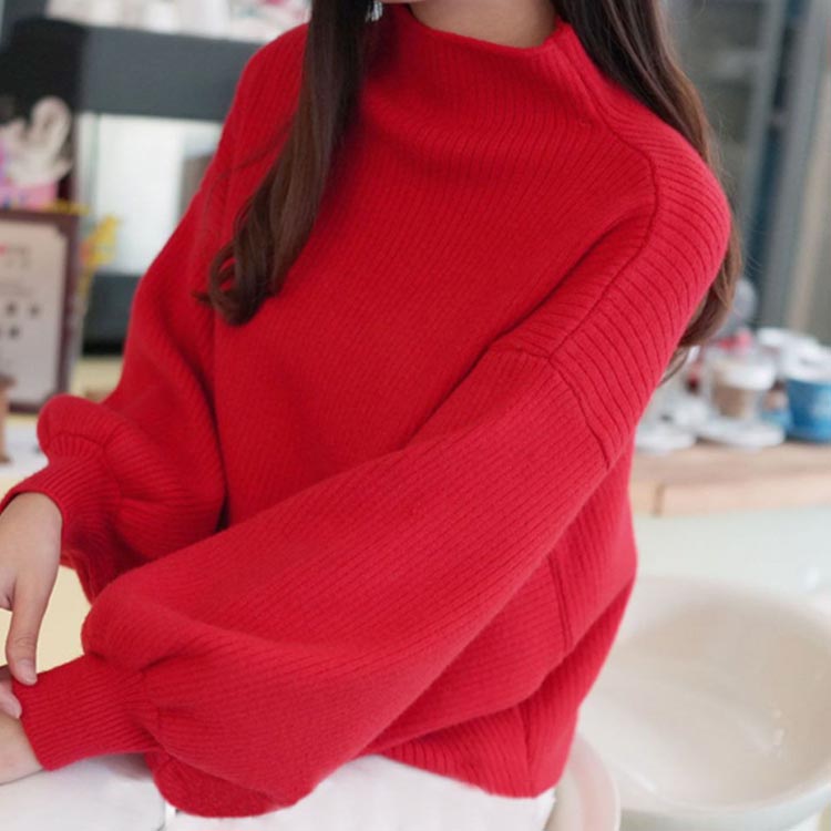 秋冬 ニットセーター リブ 可愛い 無地ニット シンプル バルーン袖 韓国ファッション レディース タートルネック ハイネック バルーンスリーブ トップス 大きいサイズ ギフト 長袖 ゆったり 体型カバー きれいめ 20代 30代 40代 重ね着 プレゼント あったか