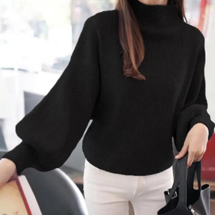 秋冬 ニットセーター リブ 可愛い 無地ニット シンプル バルーン袖 韓国ファッション レディース タートルネック ハイネック バルーンスリーブ トップス 大きいサイズ ギフト 長袖 ゆったり 体型カバー きれいめ 20代 30代 40代 重ね着 プレゼント あったか