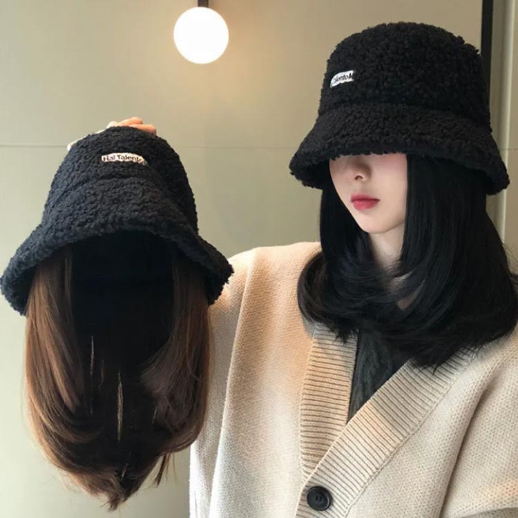 かつら付きバケットハット ウィッグ付き帽子 ウィッグ 髪付き帽子 ハット バケットハット ロングヘア ロング ストレート ギフト 医療用帽子 ふわふわ トレンド 帽子 小顔効果 ウィッグ一体 秋冬 可愛い イメチェン レディース 耐熱ファイバー 毛付き帽子