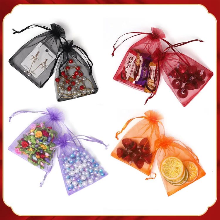 包装袋 ラッピング袋 メッシュ袋 お菓子入れ 中身見える ギフトラッピング ジュエリーポーチ バッグ オーガンジー ギフトバッグ ラッピング袋 小物入れ 巾着袋 巾着袋 ハロウィン クリスマス 誕生日 記念日 50枚セット 2
